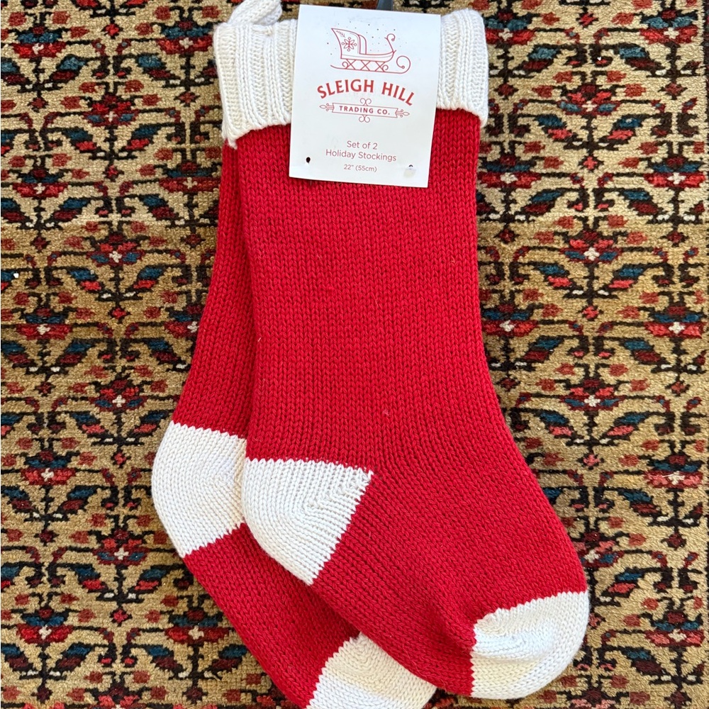 NWT Pair Sleigh Hill Red and White Holiday Stockings